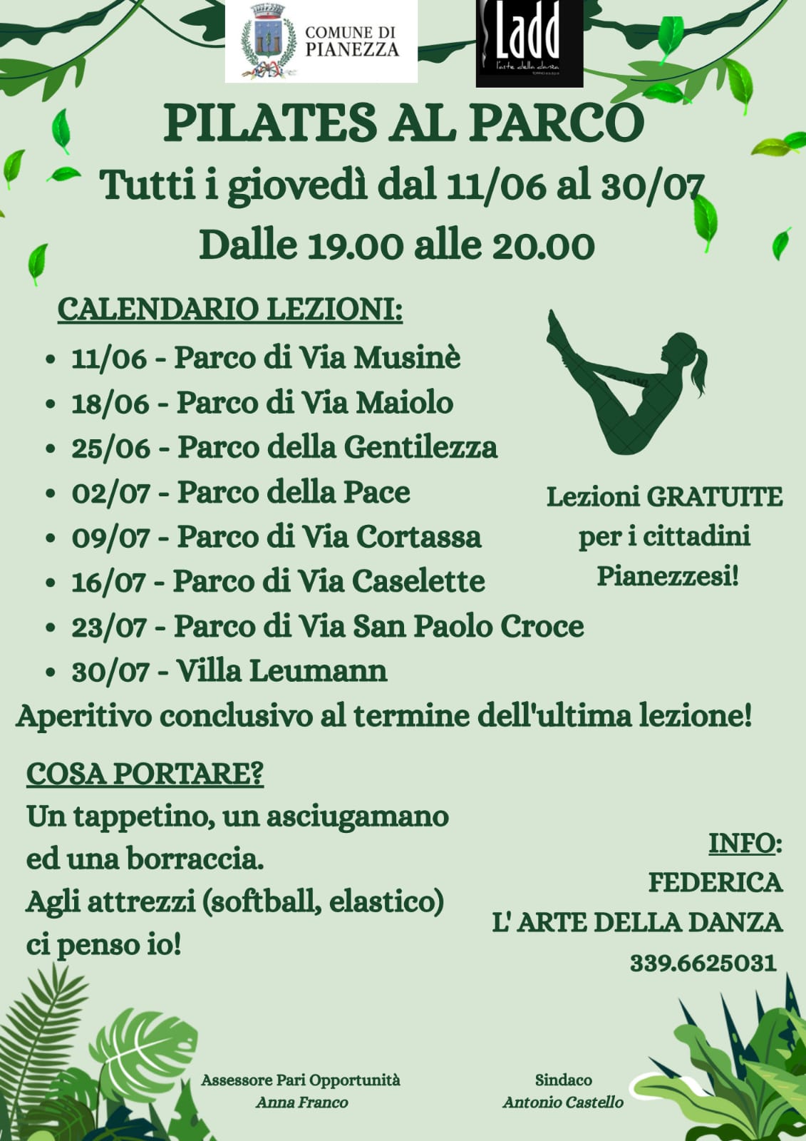 Locandina Pilates al Parco - Comune di Pianezza