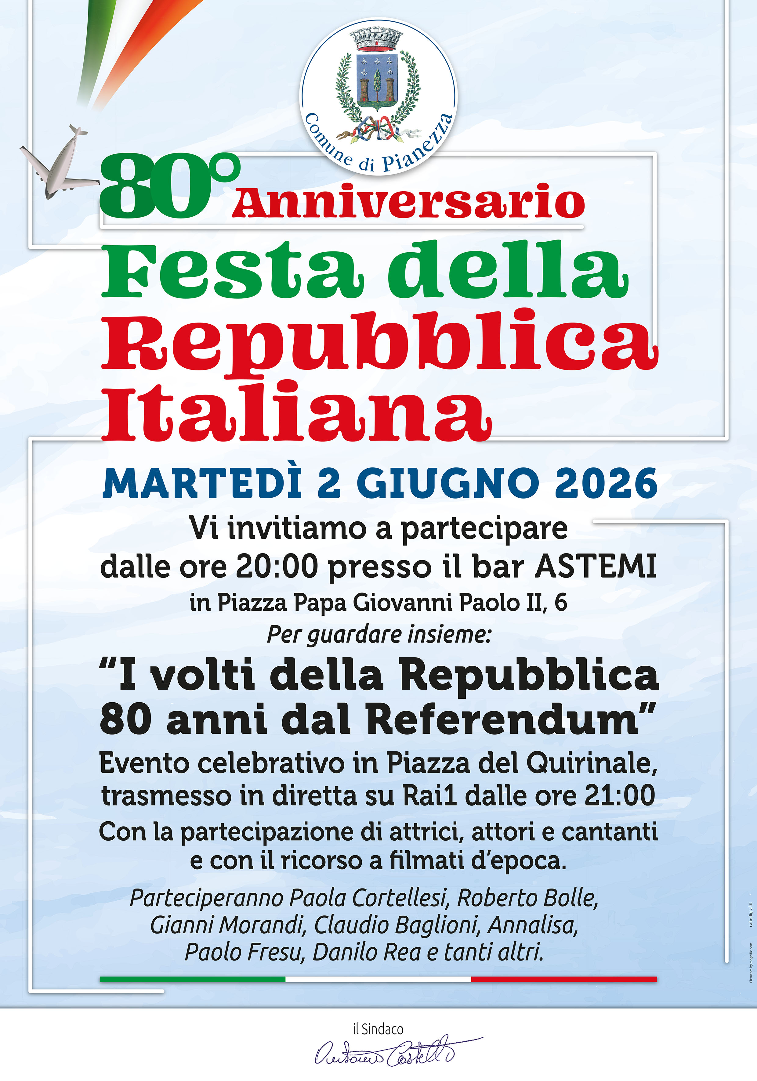 Locandina celebrativa dell'80esimo anniversario della Repubblica Italiana a Pianezza
