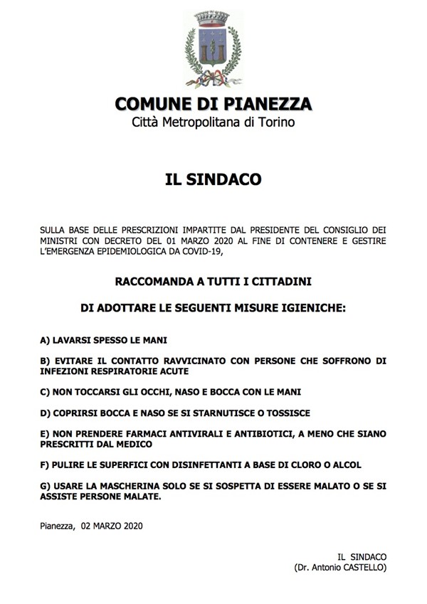 RACCOMANDA A TUTTI I CITTADINI